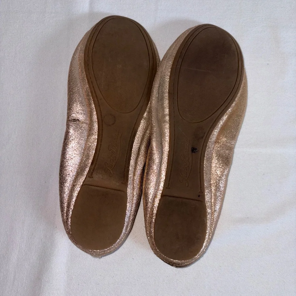 Lucky Brand Emmie Ballet Flat 7.5 Rose Gold Good Metallic Leather Slip On Shoes
